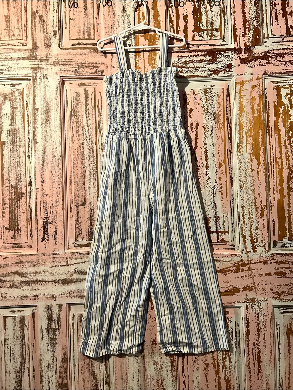 OshKosh B'gosh Blue & White Striped Smocked Jumpsuit